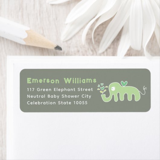 Cute Green Elephant Baby shower Adresetiketten Etiket (Insitu)