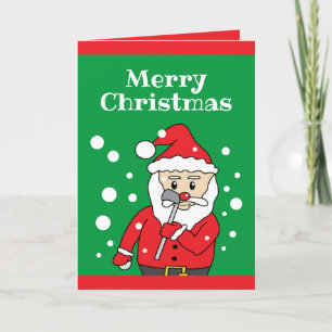 Cute Green en Red Funny Golf Santa Claus Feestdagen Kaart