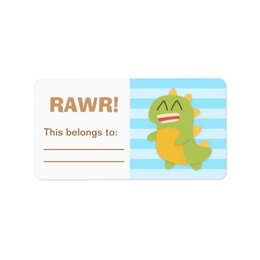 Cute Green en yellow Dino kinder gepersonaliseerd Etiket (Voorkant)
