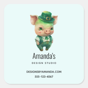 Cute Green Fairytale Pig in Fancy Attire Business Vierkante Sticker