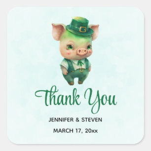 Cute Green Fairytale Pig in Fancy Attire Dank u Vierkante Sticker