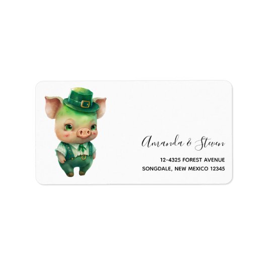 Cute Green Fairytale Pig in Fancy Attire Etiket (Voorkant)