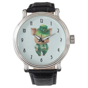 Cute Green Fairytale Pig in Fancy Attire Horloge