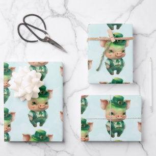 Cute Green Fairytale Pig in Fancy Attire Inpakpapier Vel