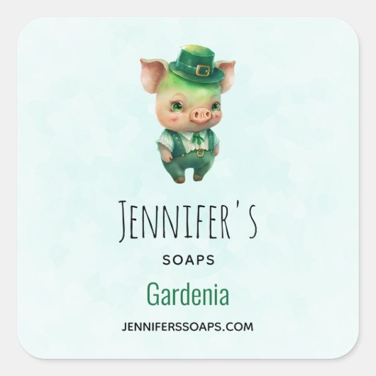 Cute Green Fairytale Pig in Fancy Attire Soap Biz Vierkante Sticker (Voorkant)