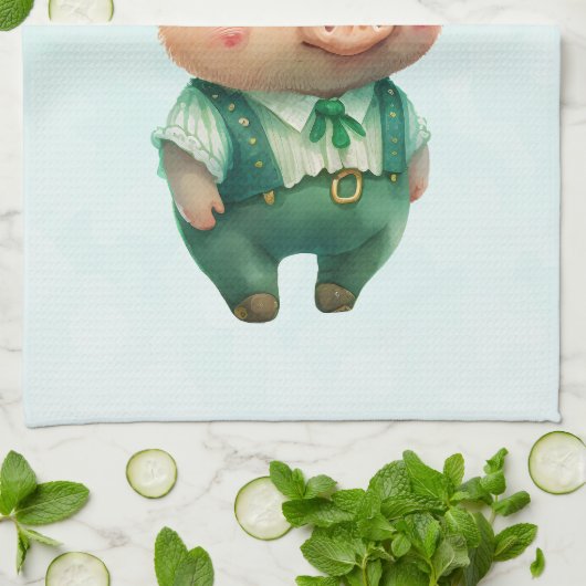 Cute Green Fairytale Pig in Fancy Attire Theedoek (Gevouwen)