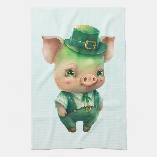 Cute Green Fairytale Pig in Fancy Attire Theedoek (Verticaal)