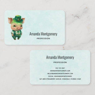 Cute Green Fairytale Pig in Fancy Attire Visitekaartje