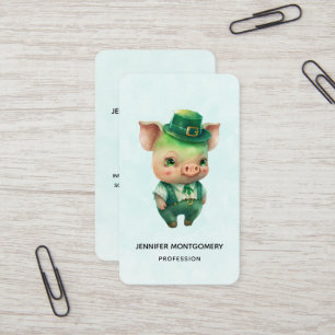 Cute Green Fairytale Pig in Fancy Attire Visitekaartje