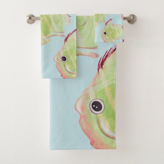 Cute Green Fish Blue Serviette (En situation)