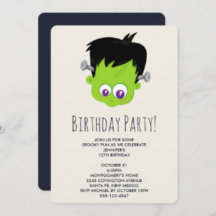 Cute Green Frankenstein Monster Face Birthday Kaart