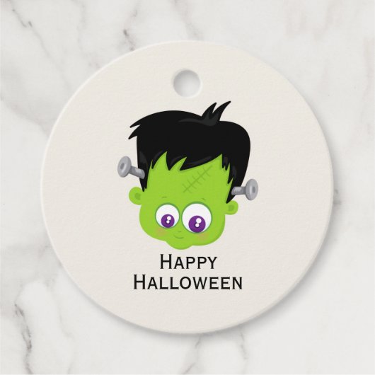 Cute Green Frankenstein Monster face Halloween Bedankjes Labels (Voorkant)