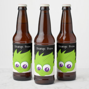 Cute Green Frankenstein Monster face Halloween Bier Etiket