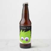 Cute Green Frankenstein Monster face Halloween Bier Etiket (Voorkant)
