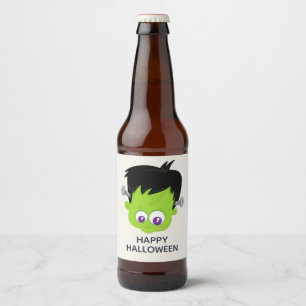 Cute Green Frankenstein Monster face Halloween Bier Etiket