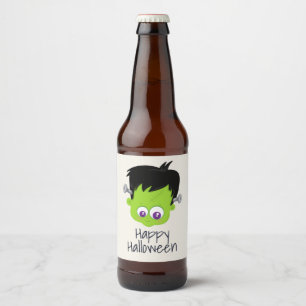 Cute Green Frankenstein Monster face Halloween Bier Etiket