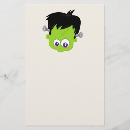 Cute Green Frankenstein Monster face Halloween Briefpapier (Voorkant)