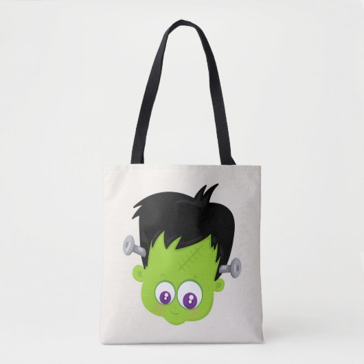 Cute Green Frankenstein Monster face Halloween Draagtas (Voorkant)