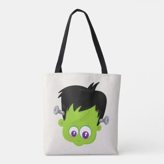 Cute Green Frankenstein Monster face Halloween Draagtas (Achterkant)