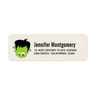 Cute Green Frankenstein Monster face Halloween Etiket