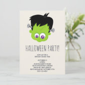 Cute Green Frankenstein Monster face Halloween Kaart (Staand voorkant)
