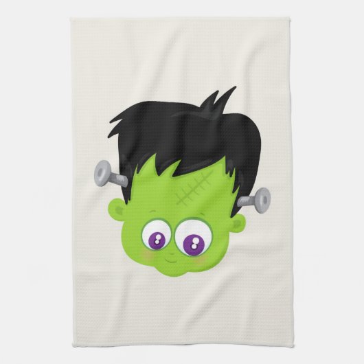 Cute Green Frankenstein Monster face Halloween Theedoek (Verticaal)
