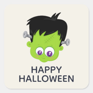 Cute Green Frankenstein Monster face Halloween Vierkante Sticker