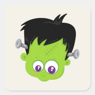 Cute Green Frankenstein Monster face Halloween Vierkante Sticker