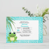 Cute Green Frog Birthday Party Invitation Kaart (Staand voorkant)