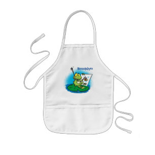 Cute green frog cartoon illustration kinderen a kinder schort