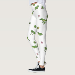 Cute green frog patroon leggings