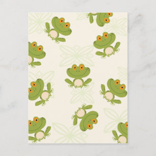 Cute Green Frog Pattern Briefkaart