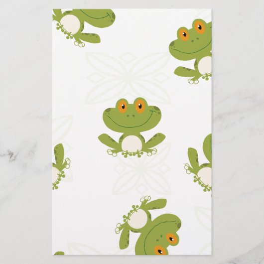 Cute Green Frog Pattern Briefpapier (Voorkant)