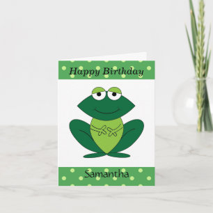 Cute Green Frog Polka Dots Happy Birthday Kaart