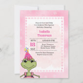 Cute Green Frog Rose Anniversaire Invitation (Devant)