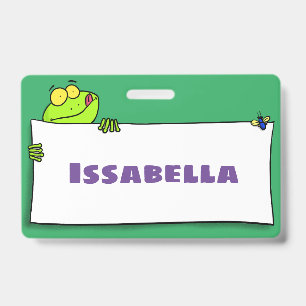 Cute green frog sign cartoon illustration badge