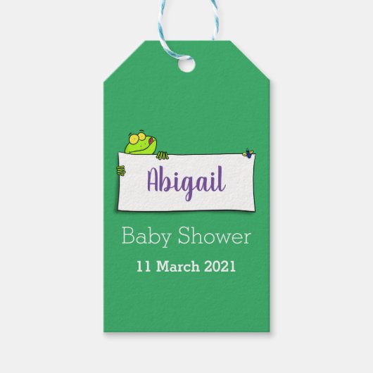 Cute green frog sign cartoon illustration cadeaulabel (Voorkant)