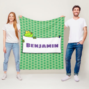 Cute green frog sign cartoon illustration fleece deken