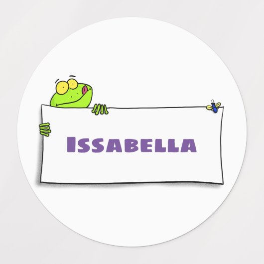 Cute green frog sign cartoon illustration labels (Design 1)