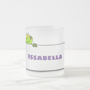 Cute green frog sign cartoon illustration matglas koffiemok