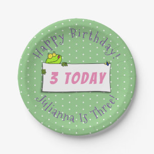 Cute green frog sign cartoon illustration papieren bordje
