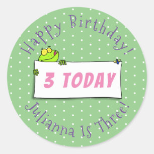 Cute green frog sign cartoon illustration ronde sticker