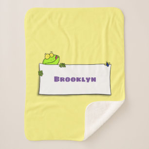 Cute green frog sign cartoon illustration sherpa deken