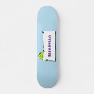 Cute green frog sign cartoon illustration skateboard