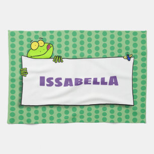Cute green frog sign cartoon illustration theedoek