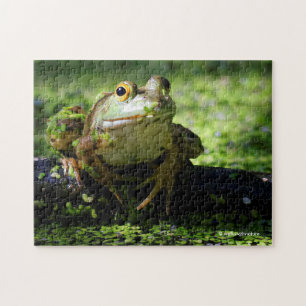 Cute Green Frog slaat een paal op de slang Legpuzzel