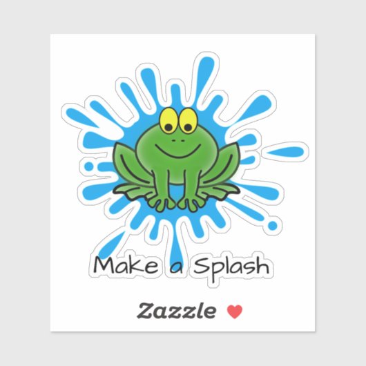 Cute Green Frog Splash Design Custom-Cut Sticker (Vel)