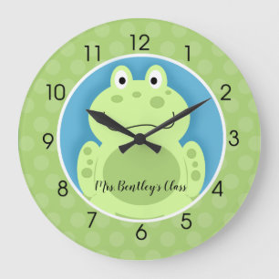 Cute Green Frog Wall Horloge Ajouter un nom