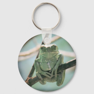 Cute Green Frog Zitting on a Branch Sleutelhanger