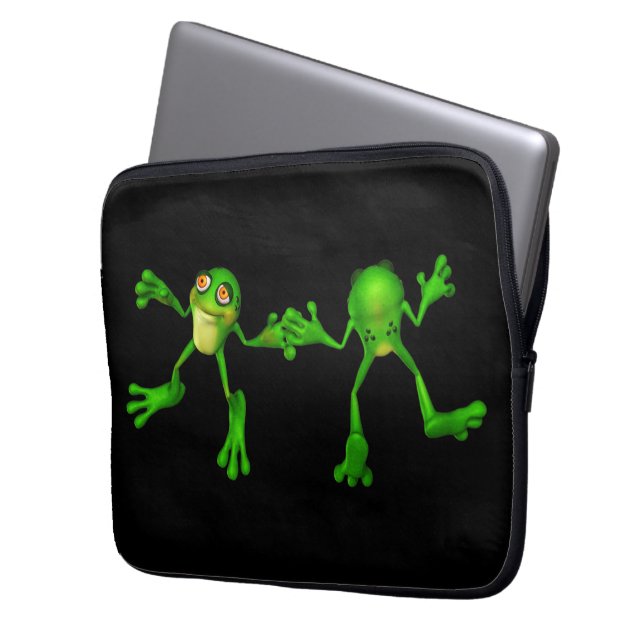 Cute Green Froggy Laptop Sleeve (Voorkant Links)